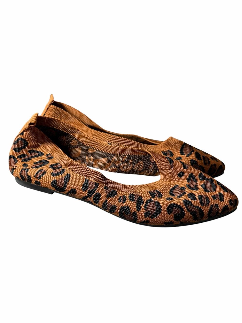 Leopard Print Knit Ballet Flats Point Toe Stretch Slip-On Shoes Size 39 NEW